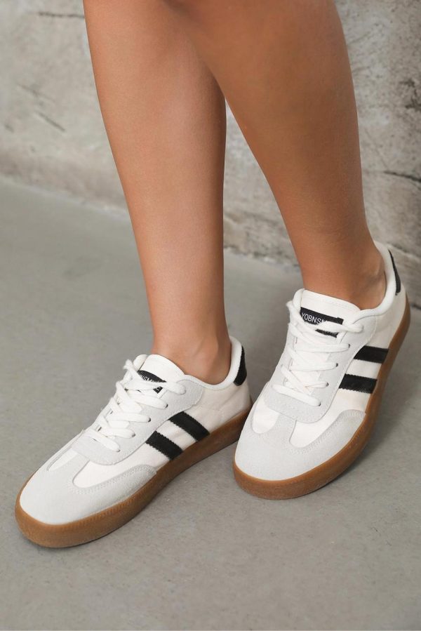 Women White Striped Lace Up Flat Sneakers | Sneakers - Image 6