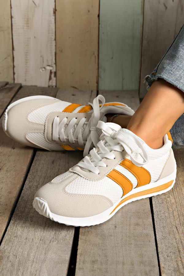 Women Yellow Patchwork Breathable Lace Up Sneakers | Sneakers - Image 2