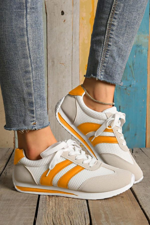Women Yellow Patchwork Breathable Lace Up Sneakers | Sneakers - Image 4