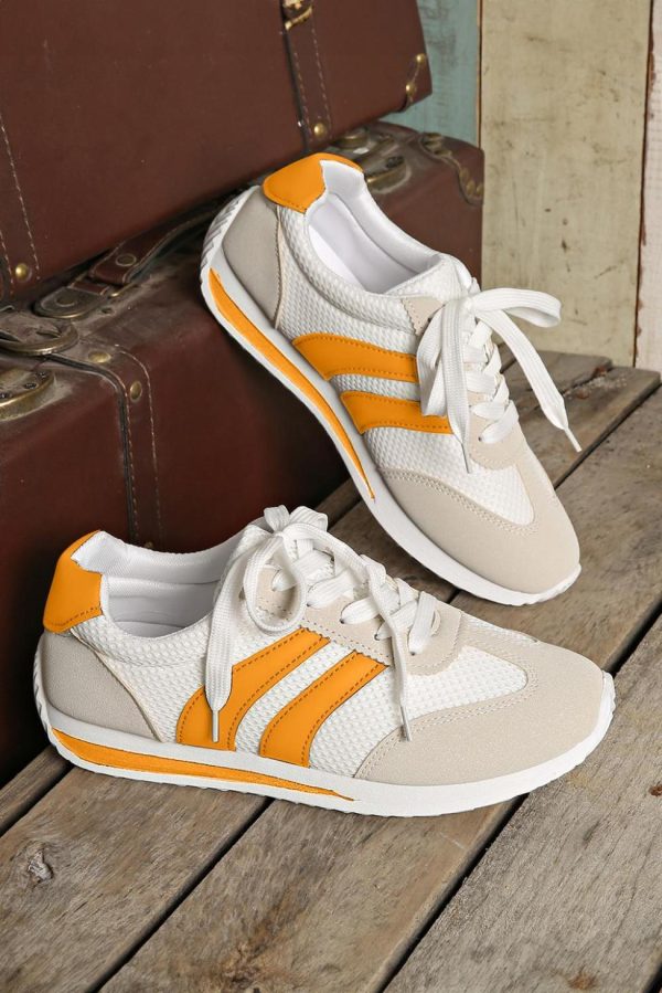 Women Yellow Patchwork Breathable Lace Up Sneakers | Sneakers - Image 5